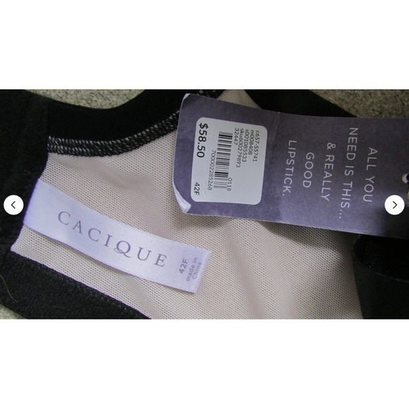 Cacique Seriously Sexy Lightly Lined Balconette Bra 42F Lipstick Black Lace - Picture 7 of 9